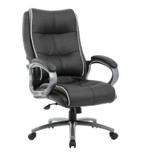 Кресло руководителя PREMIUM Strong HD-009, НАГРУЗКА до 200 кг, экокожа черная, ткань серая