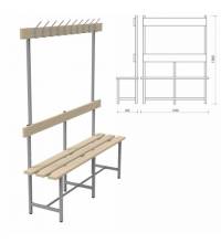 Скамья с вешалкой, спинкой "СВТ 5", 1765х1500х395 мм, 10 крючков, регулируемые опоры, каркас металлический серый, сиденье дерево